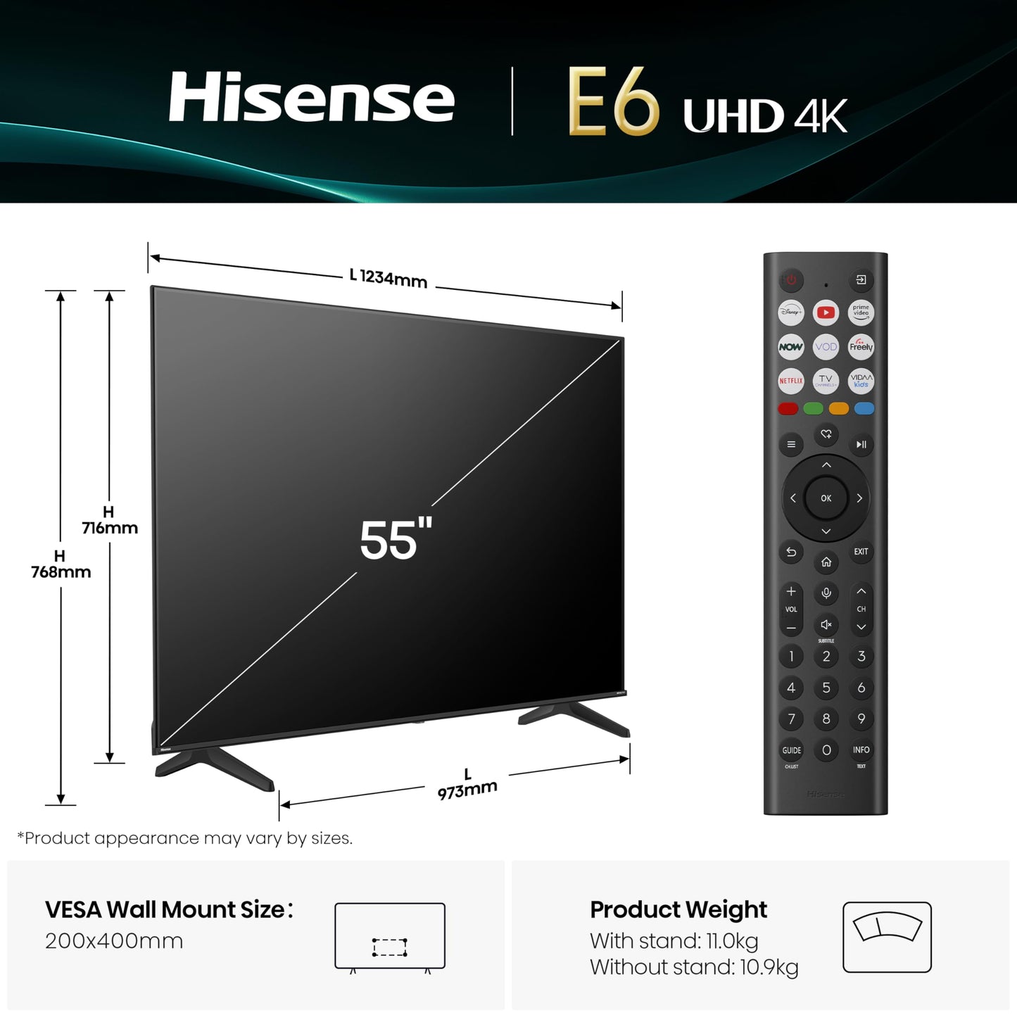 Hisense 43" 43A6QTUK 4K Ultra HD Smart TV AI TV - 4K UHD, Hi-View AI Engine, Precision Colour, AI Smooth Motion, Sports Mode with Freely, Disney +, YouTube, Netflix